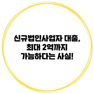 신규법인사업자 대출, 최대 2억까지 가능하다는 사실!