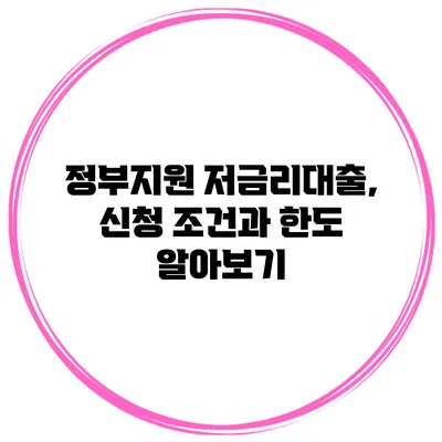 정부지원 저금리대출, 신청 조건과 한도 알아보기